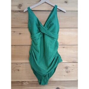 Sea Level Swim Australia Women's Green Rouched  Textured Swimsuit Sz 16